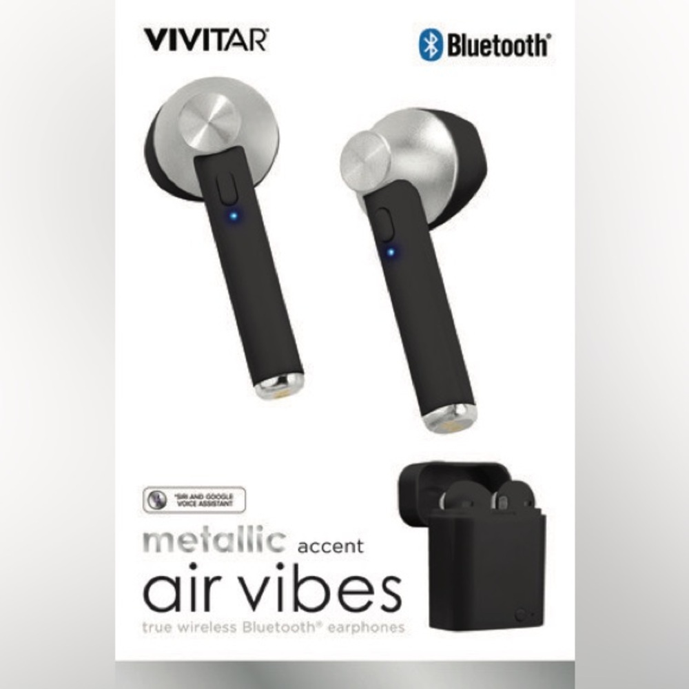 New in Box Vivitar AirVibes Metallic Accent Bluetooth Headphones - Black Silver